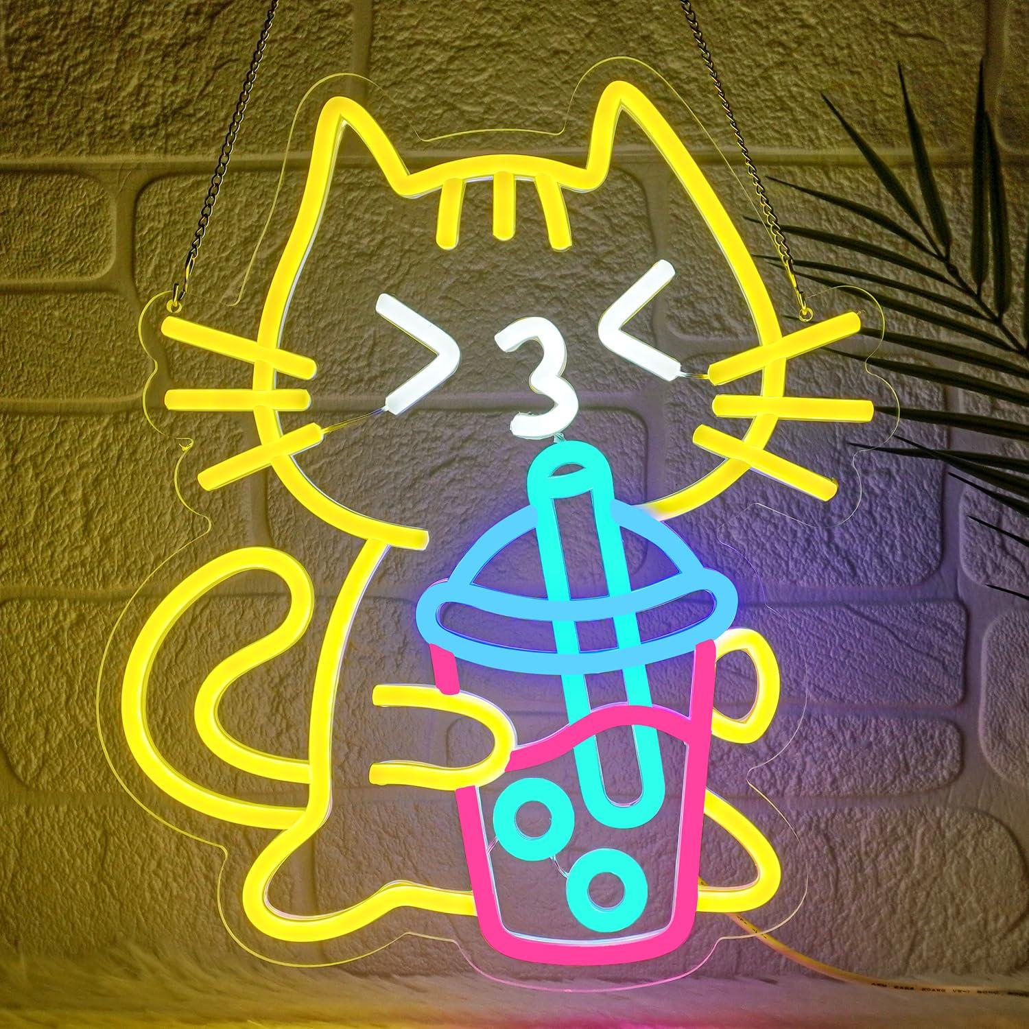 Coffee Tea Boba - Katten Boba Thee Neonbord Schattig Dieren