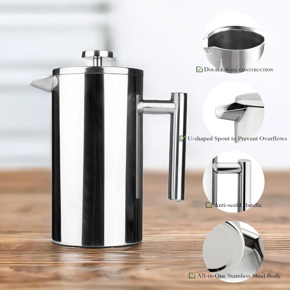 French Press Coffee & Tea - French Press koffiezetapparaat, 304 roestvrij staal,