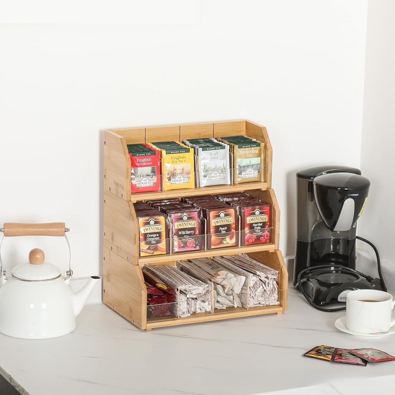 Coffee Tea Room - Bamboe theezakjes opbergdoos Drielaags koffiezakjes displayrek