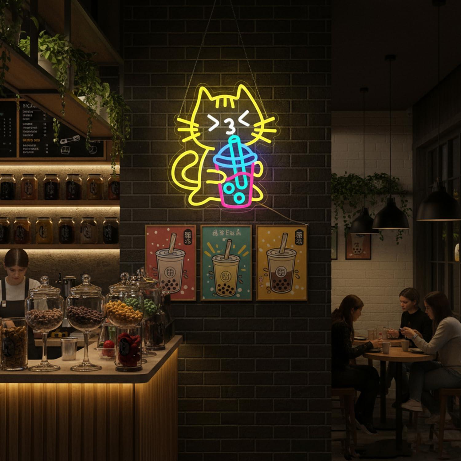 Katten Boba Thee Neonbord Scha - Coffee Tea Boba recensie en prijs