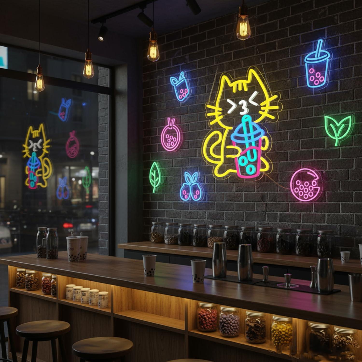 Katten Boba Thee Neonbord Scha - Coffee Tea Boba recensie en prijs